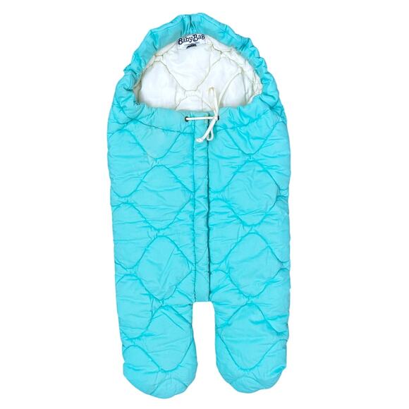 Vintage 70s 80s BabyBag Quilted Infant Bunting Bag Aqua Blue Cozy Snow Suit - Picture 1 of 8